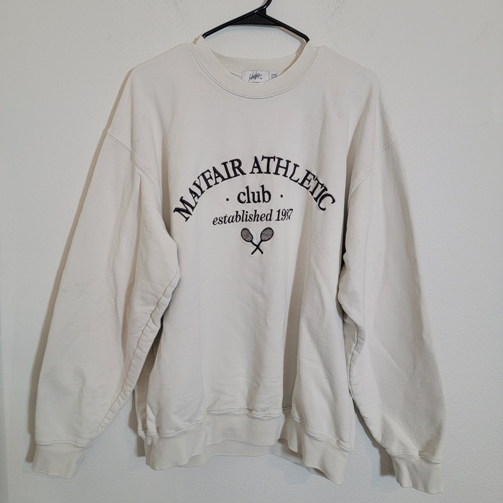 Mayfair Group Athletic Club Sweatshirt Embroidered OS Cream Oversized Tennis‎